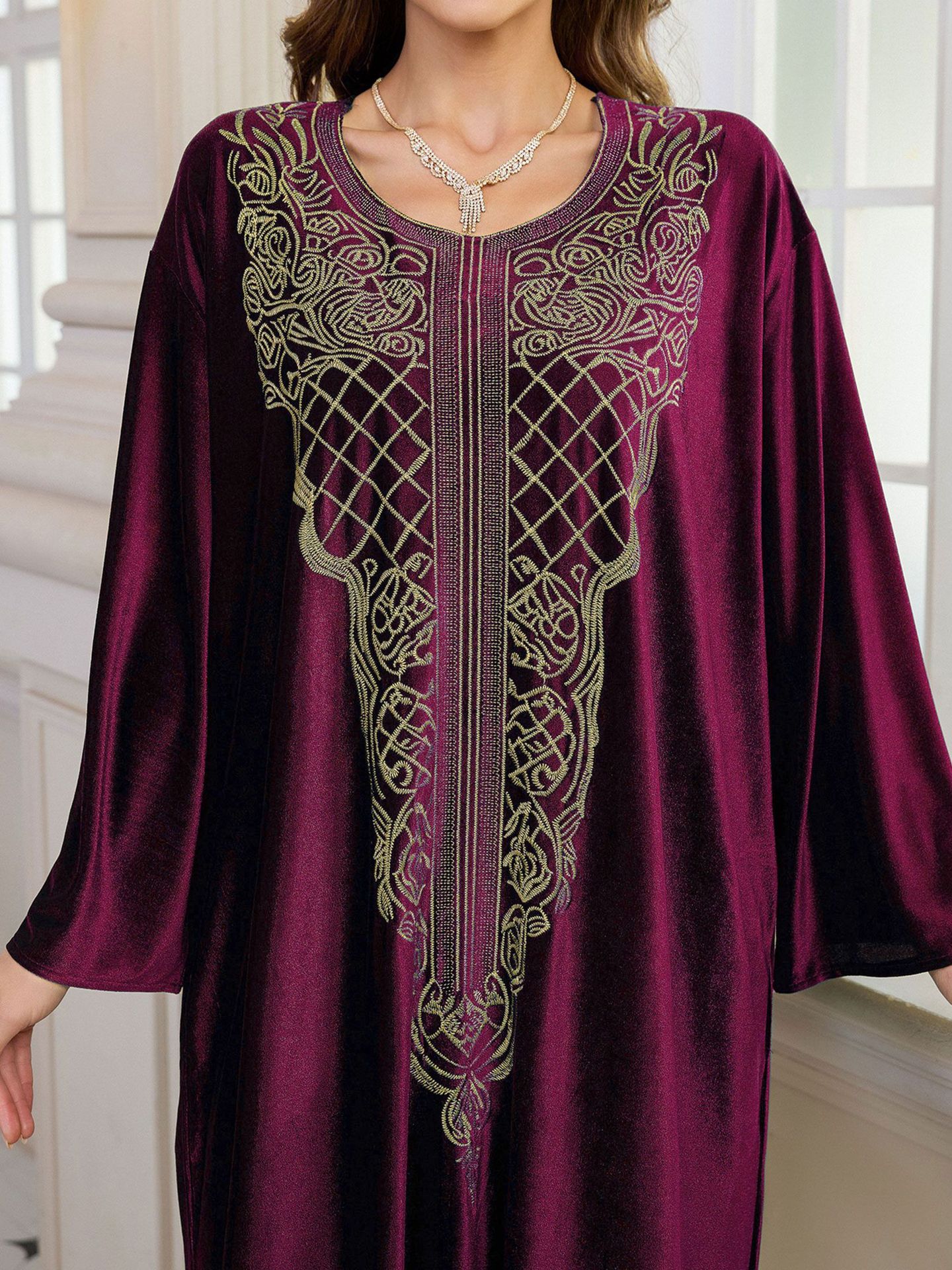 Elegant Embroidered Kaftan Dress Beach Bathing Suit Cover up Long Maxi Dress